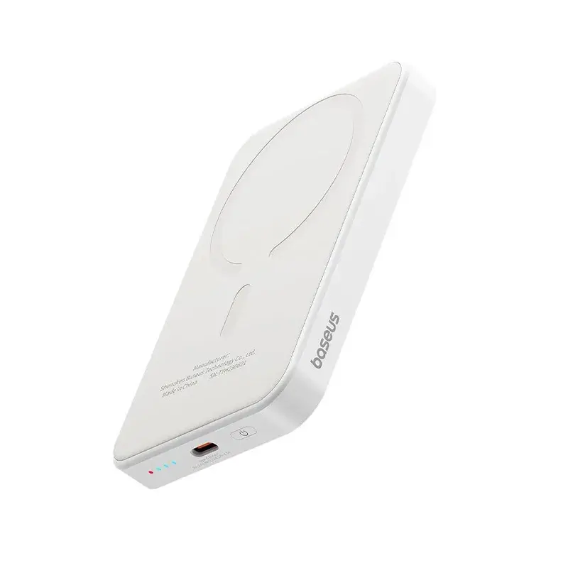 پاور بانک بی سیم مگنتی باسئوس مدل Magnetic Mini Wireless 20w با ظرفیت 5000 میلی‌آمپر ساعت